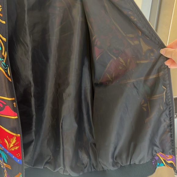Vintage silk colorful whimsical geometric funky unique lightweight bomber jacket - Picture 8 of 12